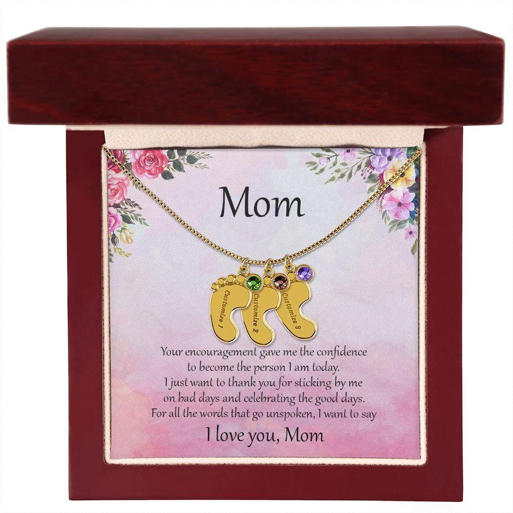 Gift for Mother Custom Baby Feet Birthstone Engraved Necklace