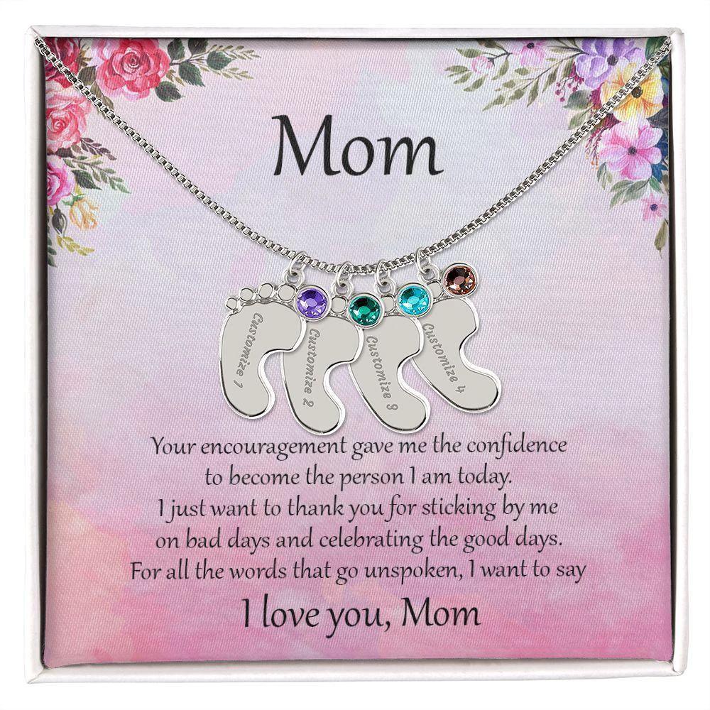 Gift for Mother Custom Baby Feet Birthstone Engraved Necklace