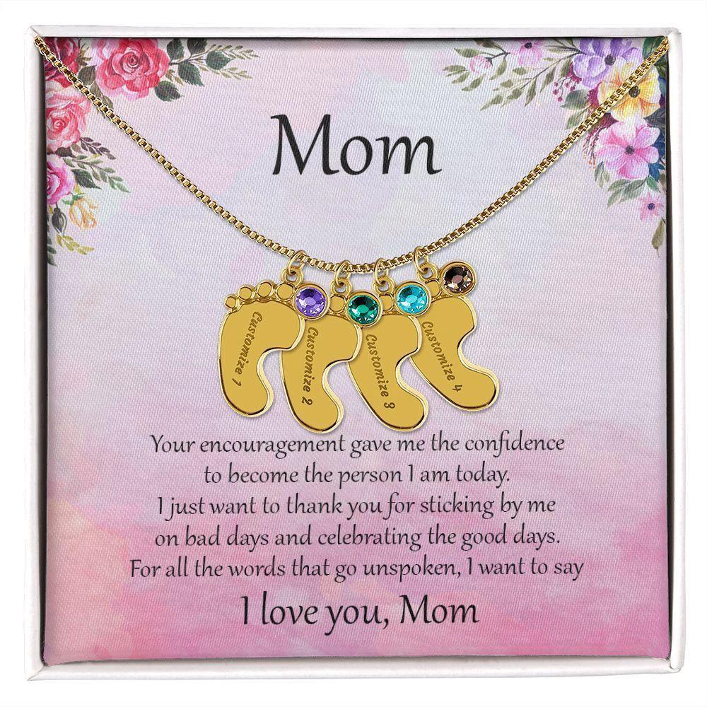 Gift for Mother Custom Baby Feet Birthstone Engraved Necklace