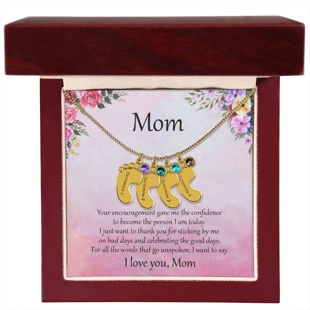 Gift for Mother Custom Baby Feet Birthstone Engraved Necklace