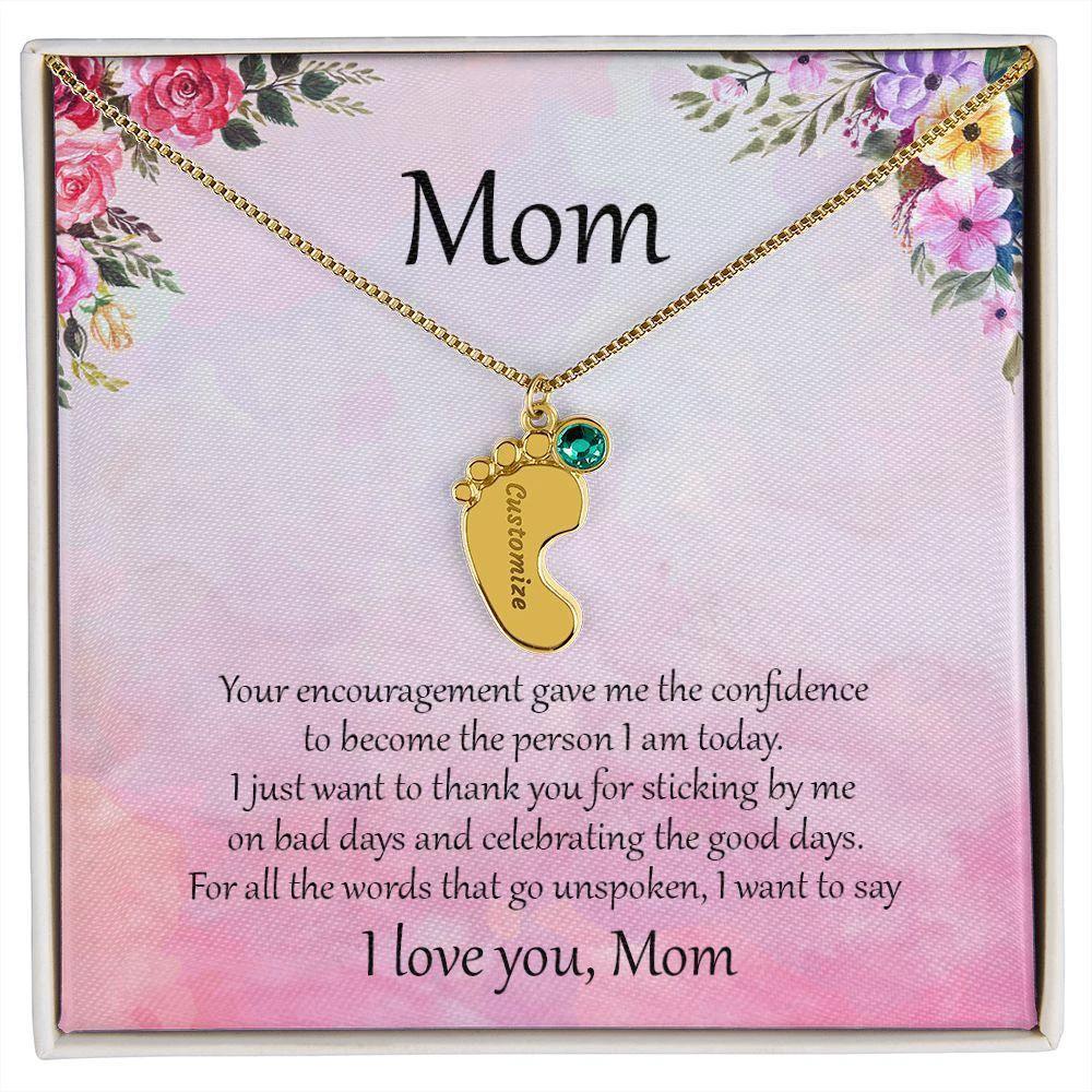 Gift for Mother Custom Baby Feet Birthstone Engraved Necklace
