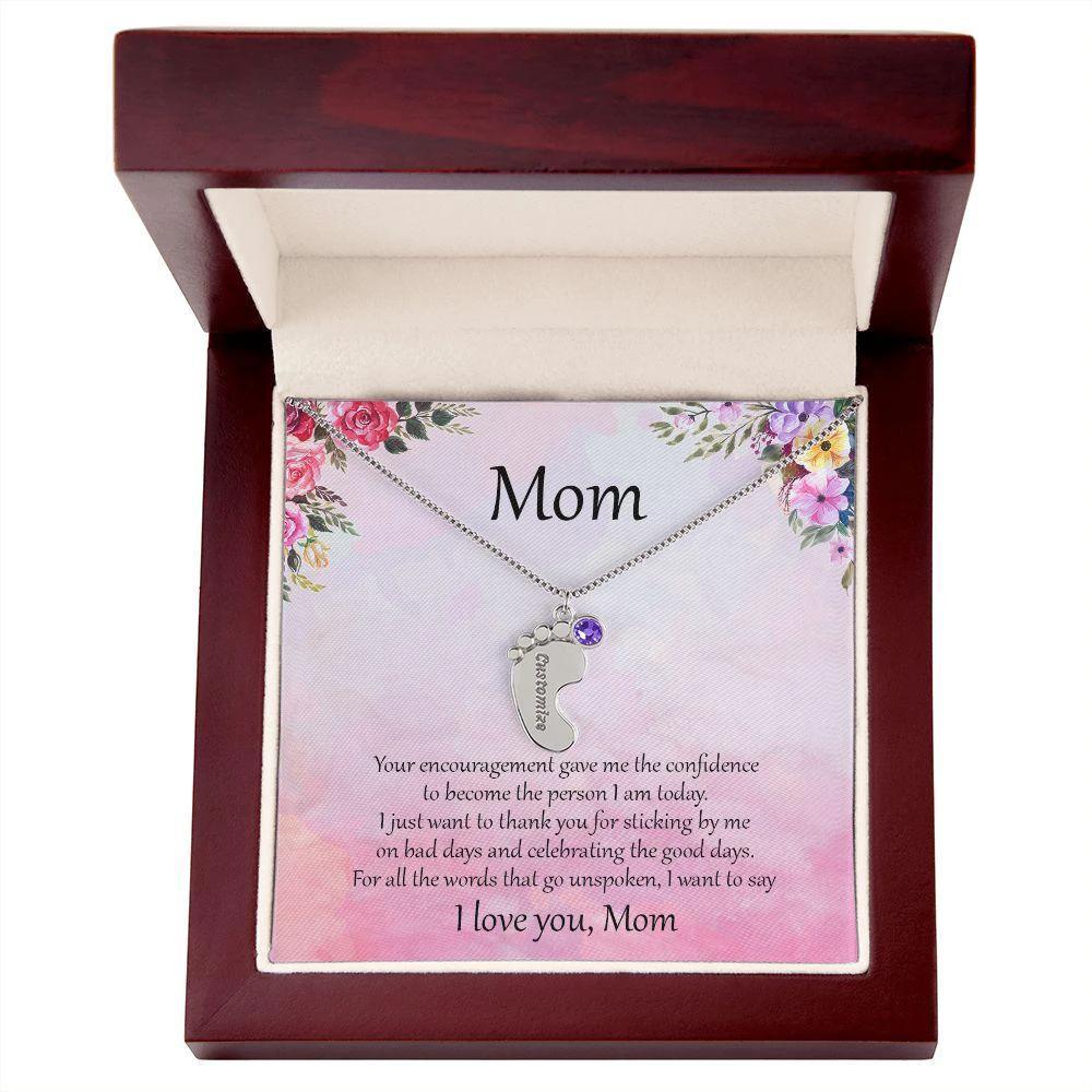 Gift for Mother Custom Baby Feet Birthstone Engraved Necklace