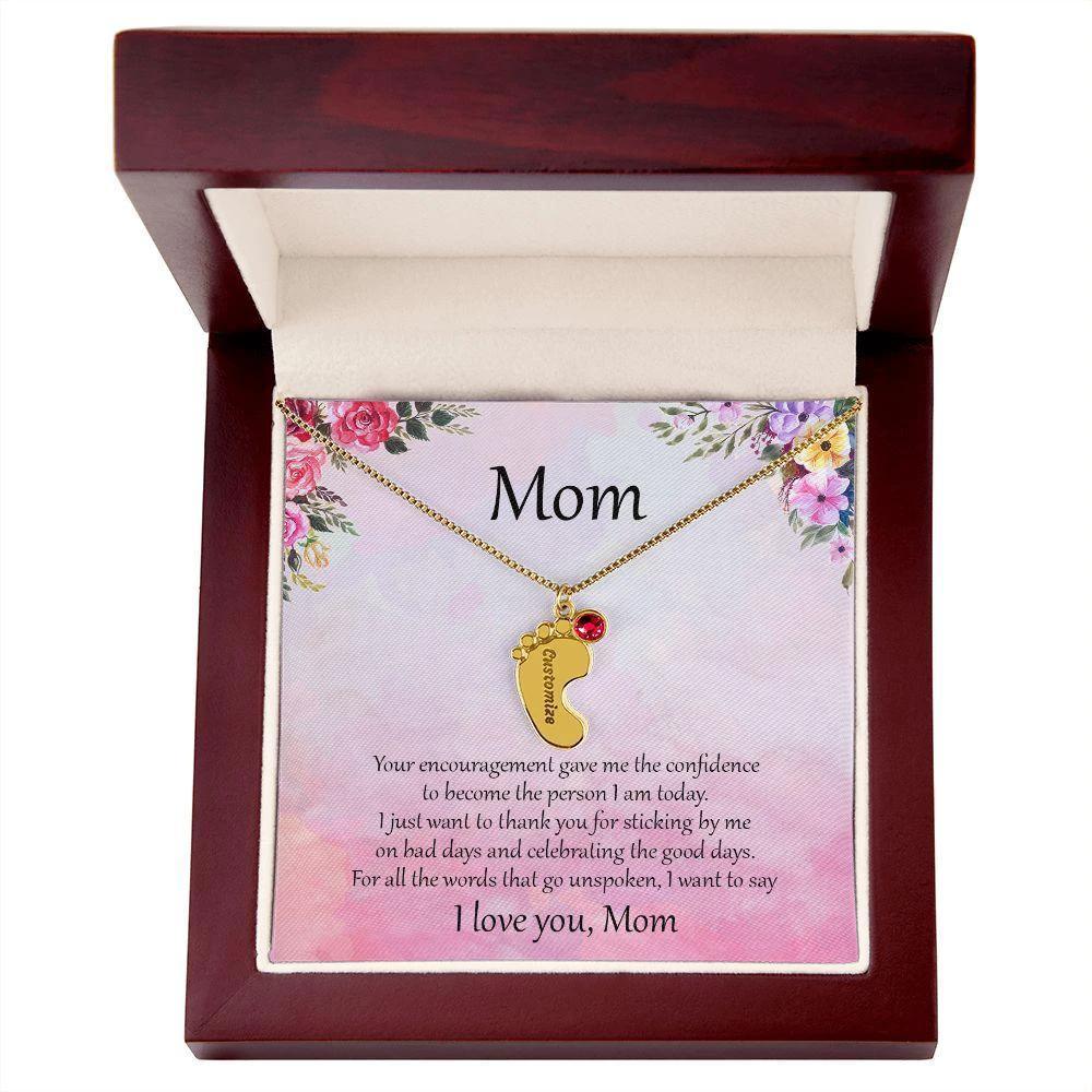 Gift for Mother Custom Baby Feet Birthstone Engraved Necklace