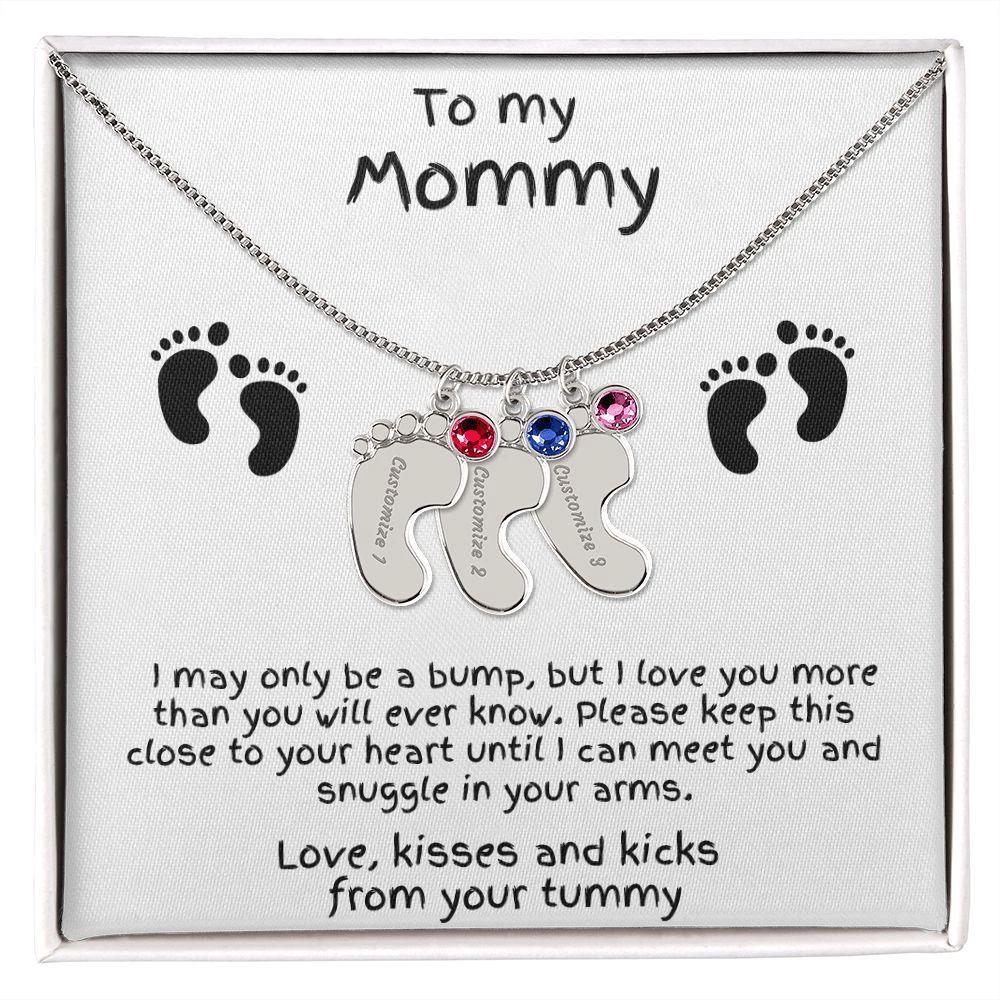 Gift for New Mom Baby Feet with Birthstone Necklace