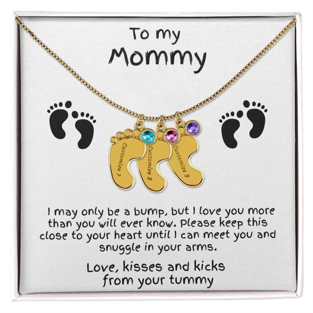 Gift for New Mom Baby Feet with Birthstone Necklace