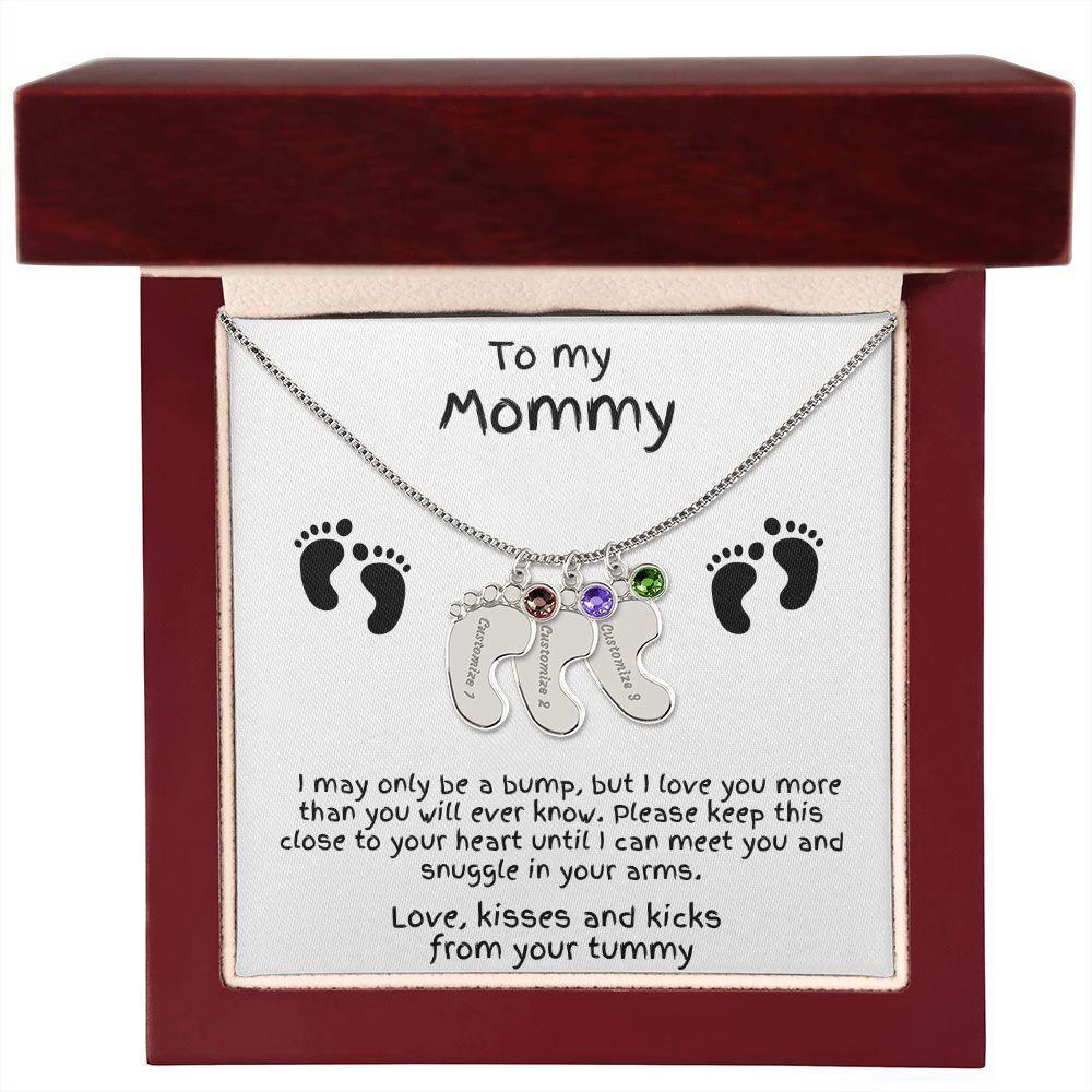 Gift for New Mom Baby Feet with Birthstone Necklace