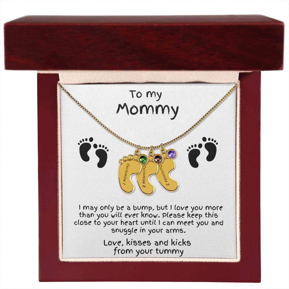 Gift for New Mom Baby Feet with Birthstone Necklace