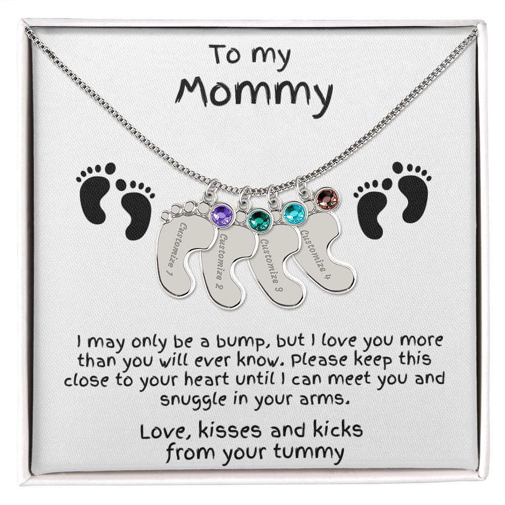 Gift for New Mom Baby Feet with Birthstone Necklace