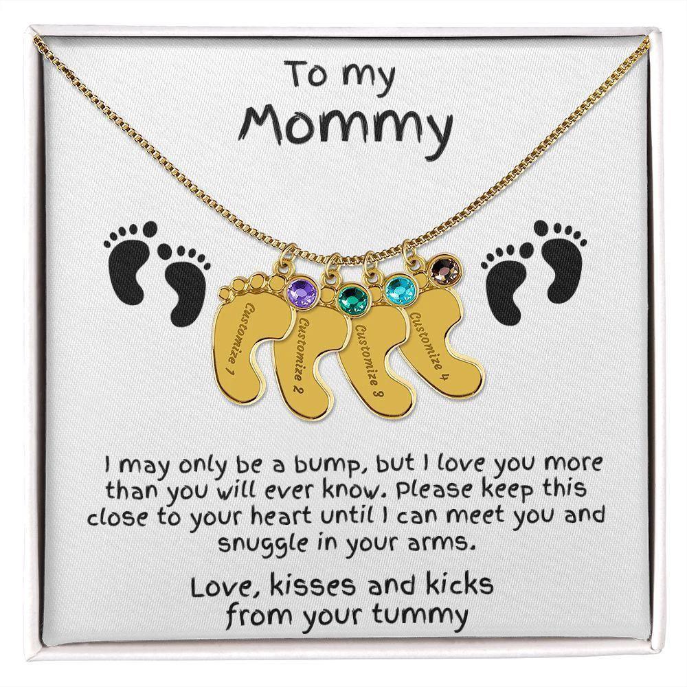 Gift for New Mom Baby Feet with Birthstone Necklace
