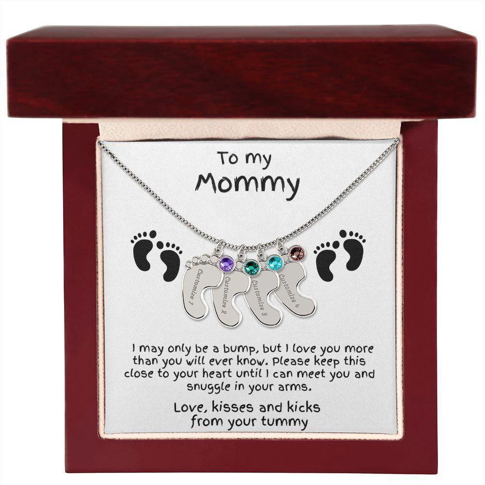 Gift for New Mom Baby Feet with Birthstone Necklace