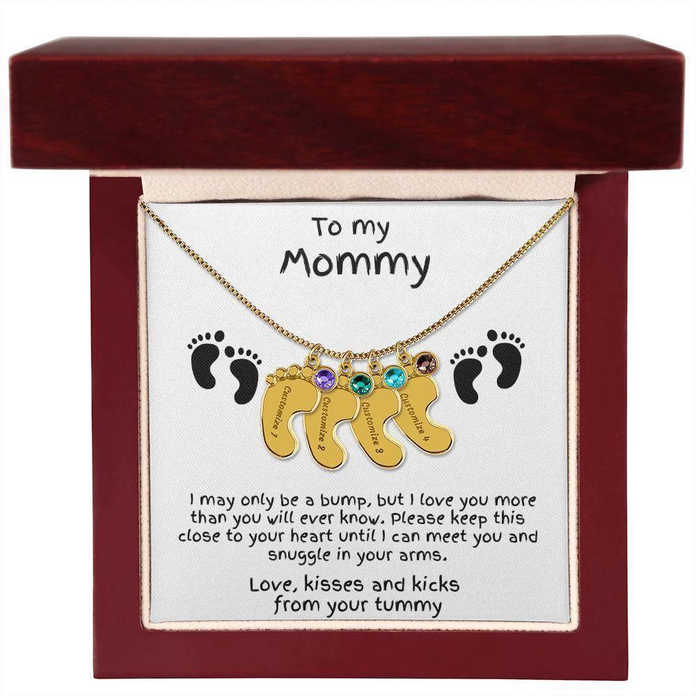 Gift for New Mom Baby Feet with Birthstone Necklace