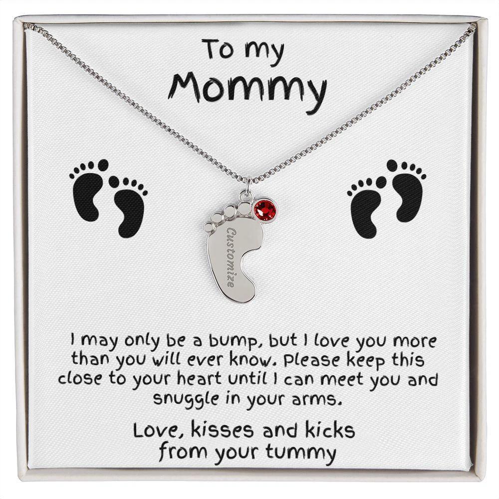 Gift for New Mom Baby Feet with Birthstone Necklace