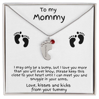 Gift for New Mom Baby Feet with Birthstone Necklace - Mallard Moon Gift Shop