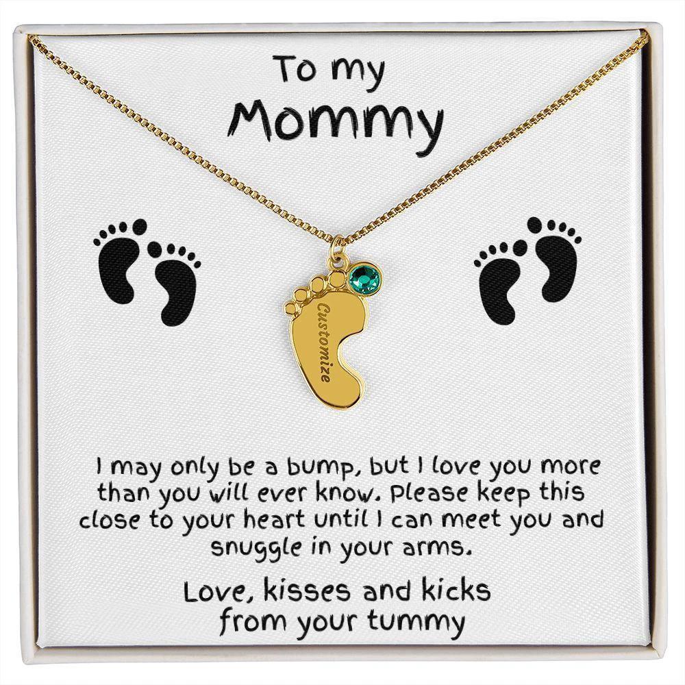Gift for New Mom Baby Feet with Birthstone Necklace