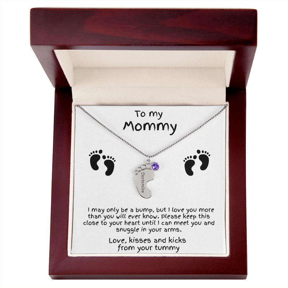 Gift for New Mom Baby Feet with Birthstone Necklace