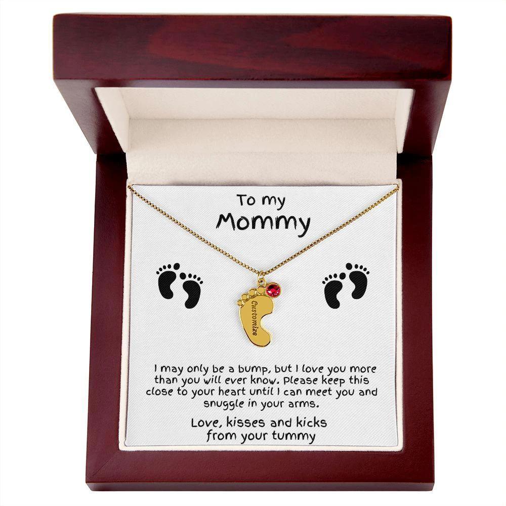 Gift for New Mom Baby Feet with Birthstone Necklace
