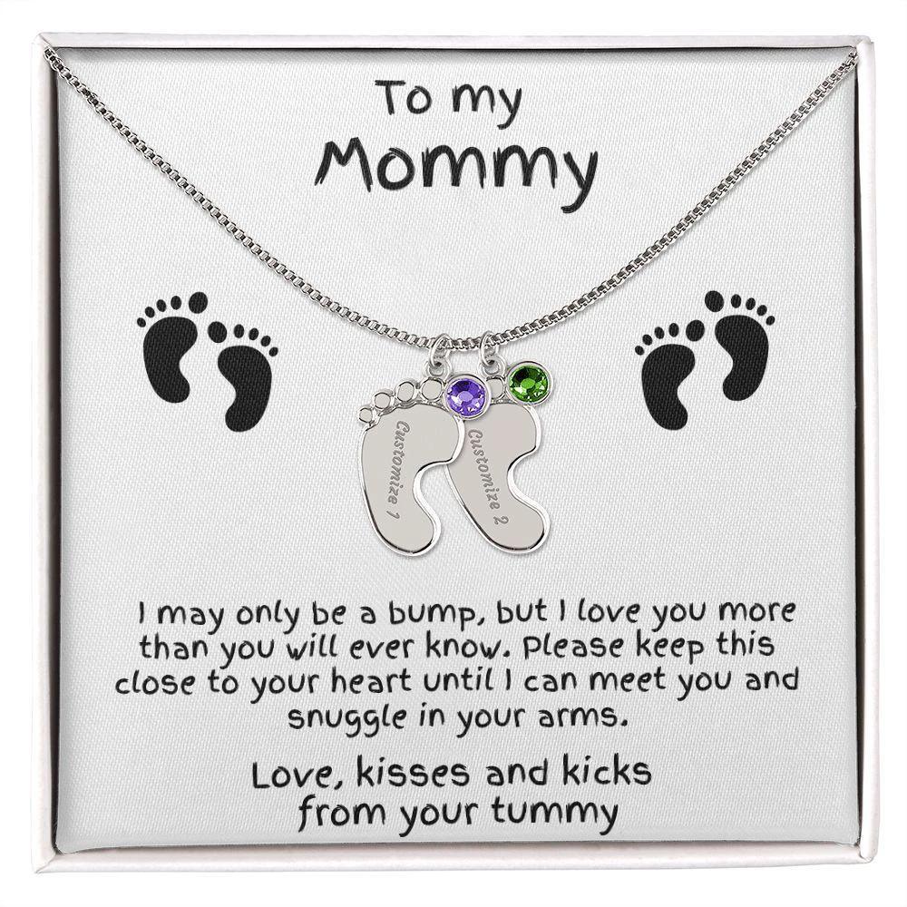 Gift for New Mom Baby Feet with Birthstone Necklace