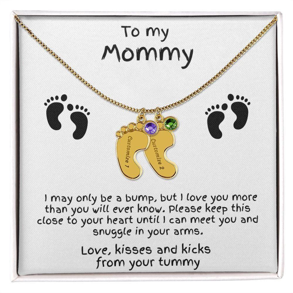 Gift for New Mom Baby Feet with Birthstone Necklace