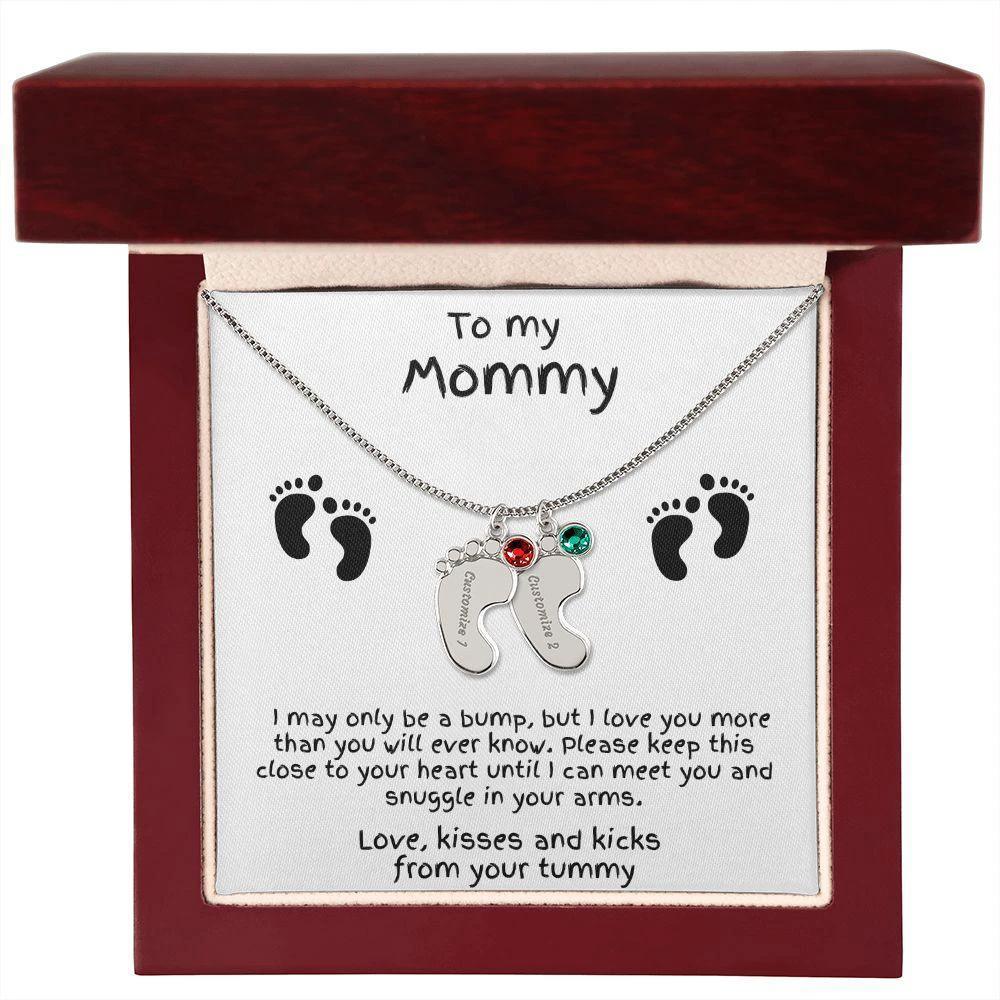 Gift for New Mom Baby Feet with Birthstone Necklace