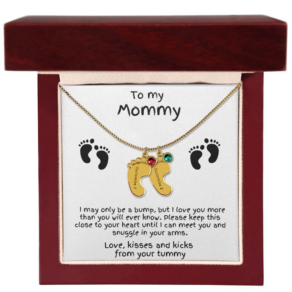 Gift for New Mom Baby Feet with Birthstone Necklace