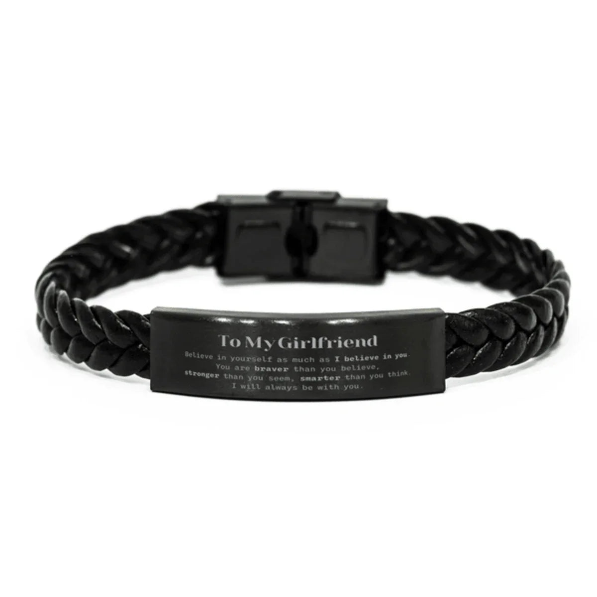 Girlfriend Braided Leather Bracelet Gifts, To My Girlfriend You are braver than you believe, stronger than you seem, Inspirational Gifts For Girlfriend Engraved, Birthday, Christmas Gifts For Girlfriend Men Women