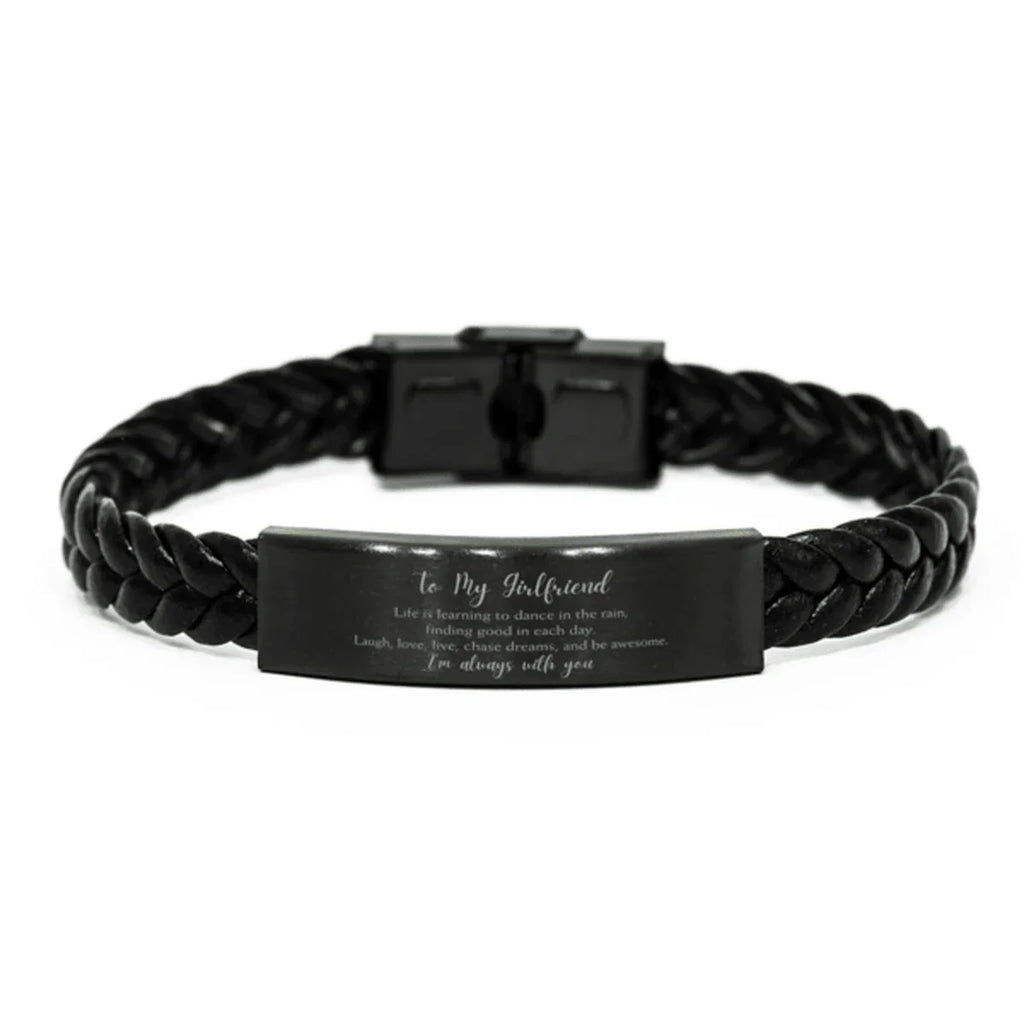Girlfriend Braided Leather Bracelet Life is Learning to Dance in the Rain - Birthday, Christmas Holiday Gifts