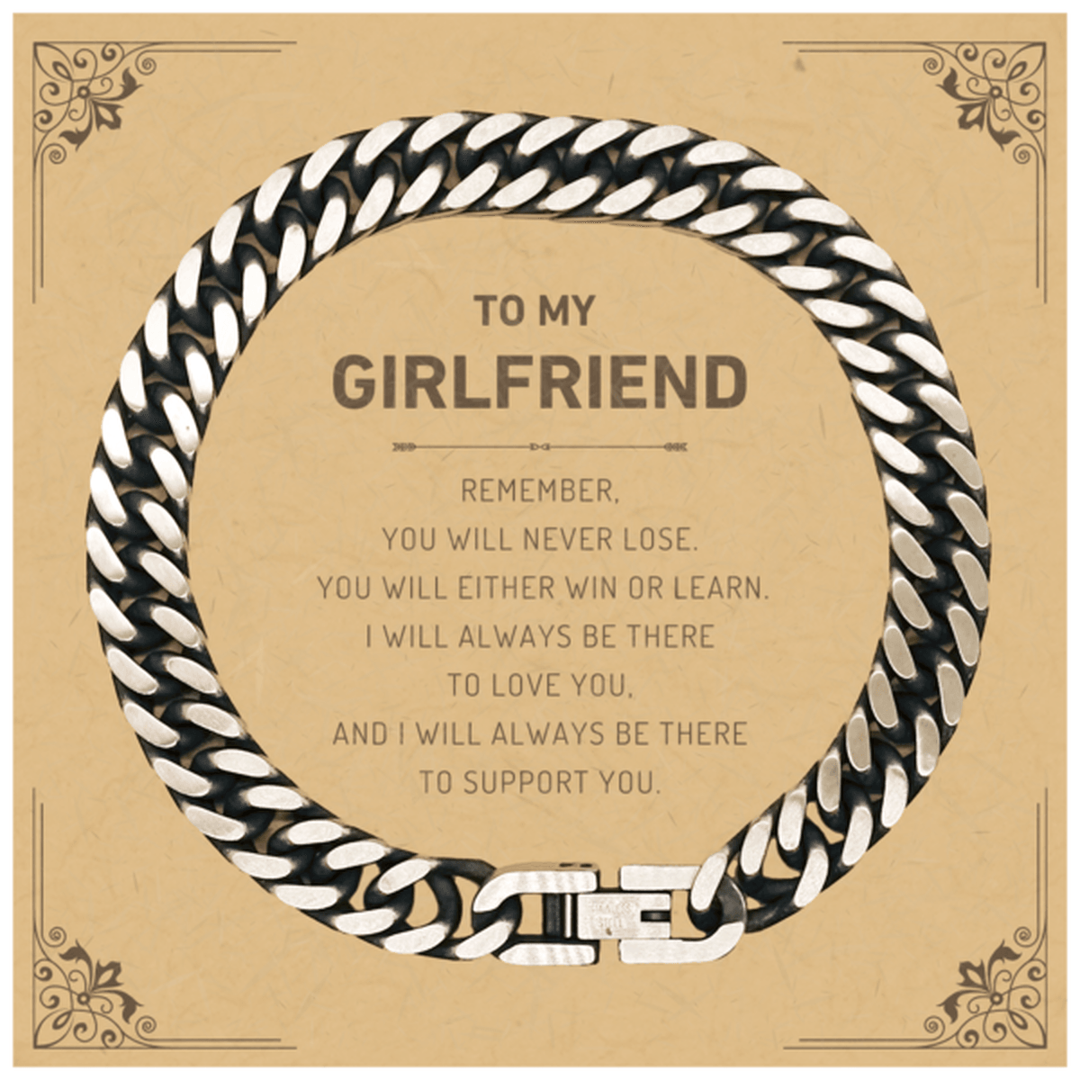 Girlfriend Gifts, To My Girlfriend Remember, you will never lose. You will either WIN or LEARN, Keepsake Cuban Link Chain Bracelet For Girlfriend Card, Birthday Christmas Gifts Ideas For Girlfriend X-mas Gifts - Mallard Moon Gift Shop