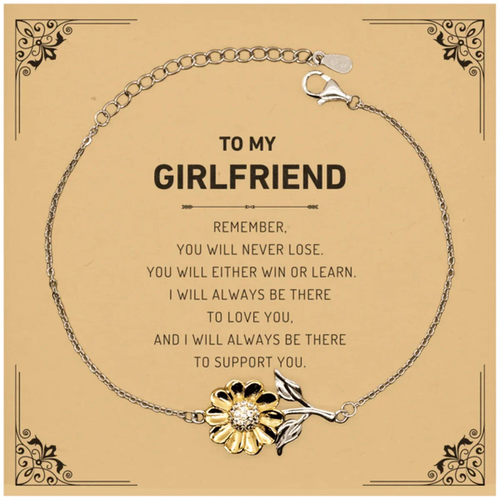 Girlfriend Gifts, To My Girlfriend Remember, you will never lose. You will either WIN or LEARN, Keepsake Sunflower Bracelet For Girlfriend Card, Birthday Christmas Gifts Ideas For Girlfriend X-mas Gifts
