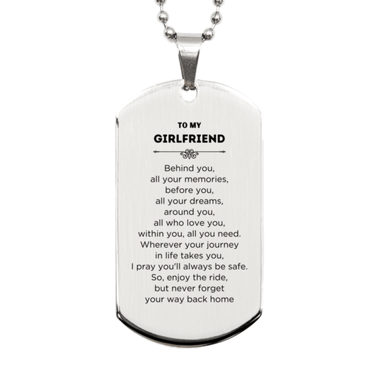 Girlfriend Silver Dog Tag Necklace Birthday Christmas Unique Gifts Behind you, all your memories, before you, all your dreams - Mallard Moon Gift Shop