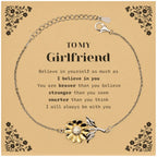 Girlfriend Sunflower Bracelet Gifts, To My Girlfriend You are braver than you believe, stronger than you seem, Inspirational Gifts For Girlfriend Card, Birthday, Christmas Gifts For Girlfriend Men Women