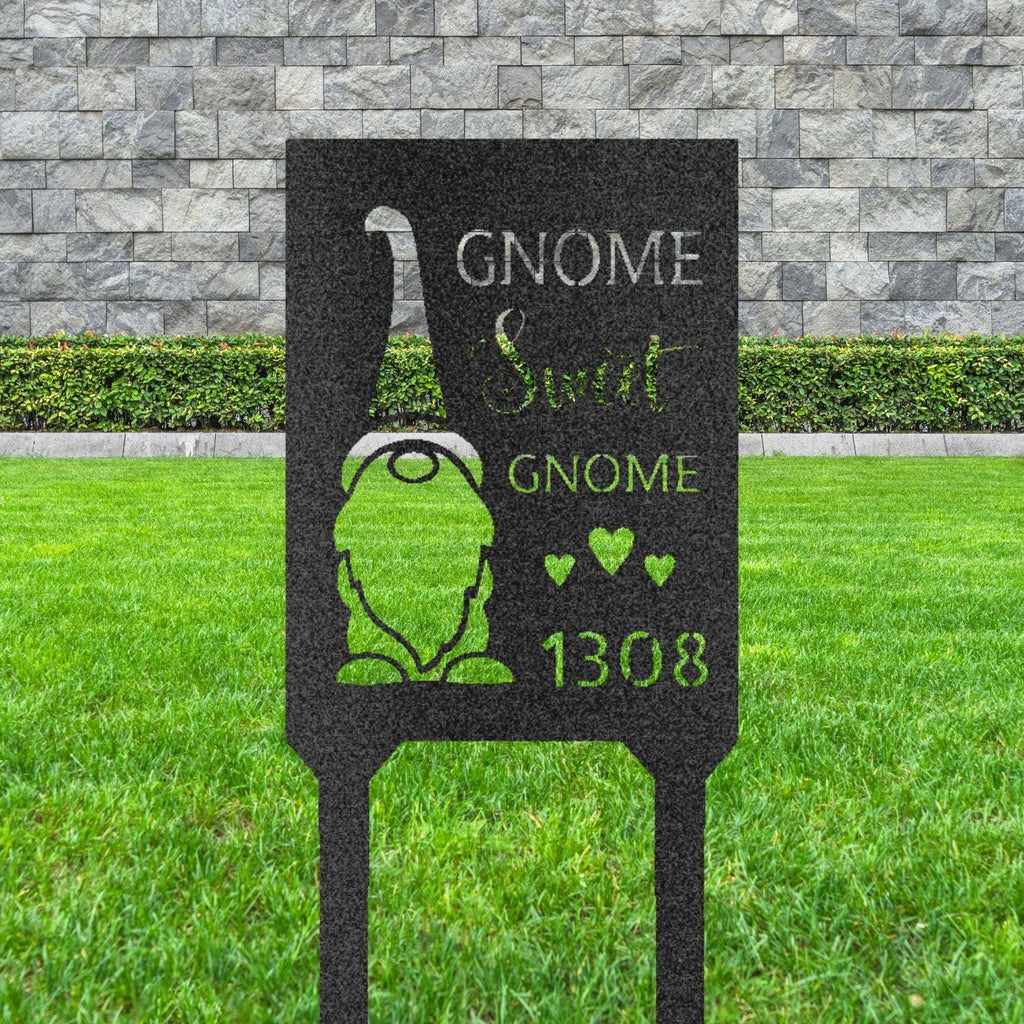 Gnome Sweet Home Custom Address Garden Lawn Steel Stake