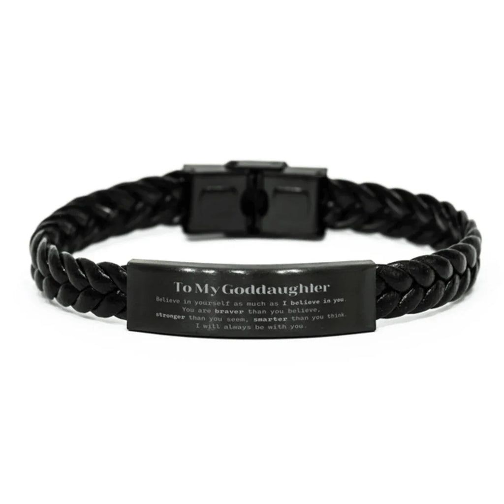 Goddaughter Braided Leather Bracelet Gifts, To My Goddaughter You are braver than you believe, stronger than you seem, Inspirational Gifts For Goddaughter Engraved, Birthday, Christmas Gifts For Goddaughter Men Women