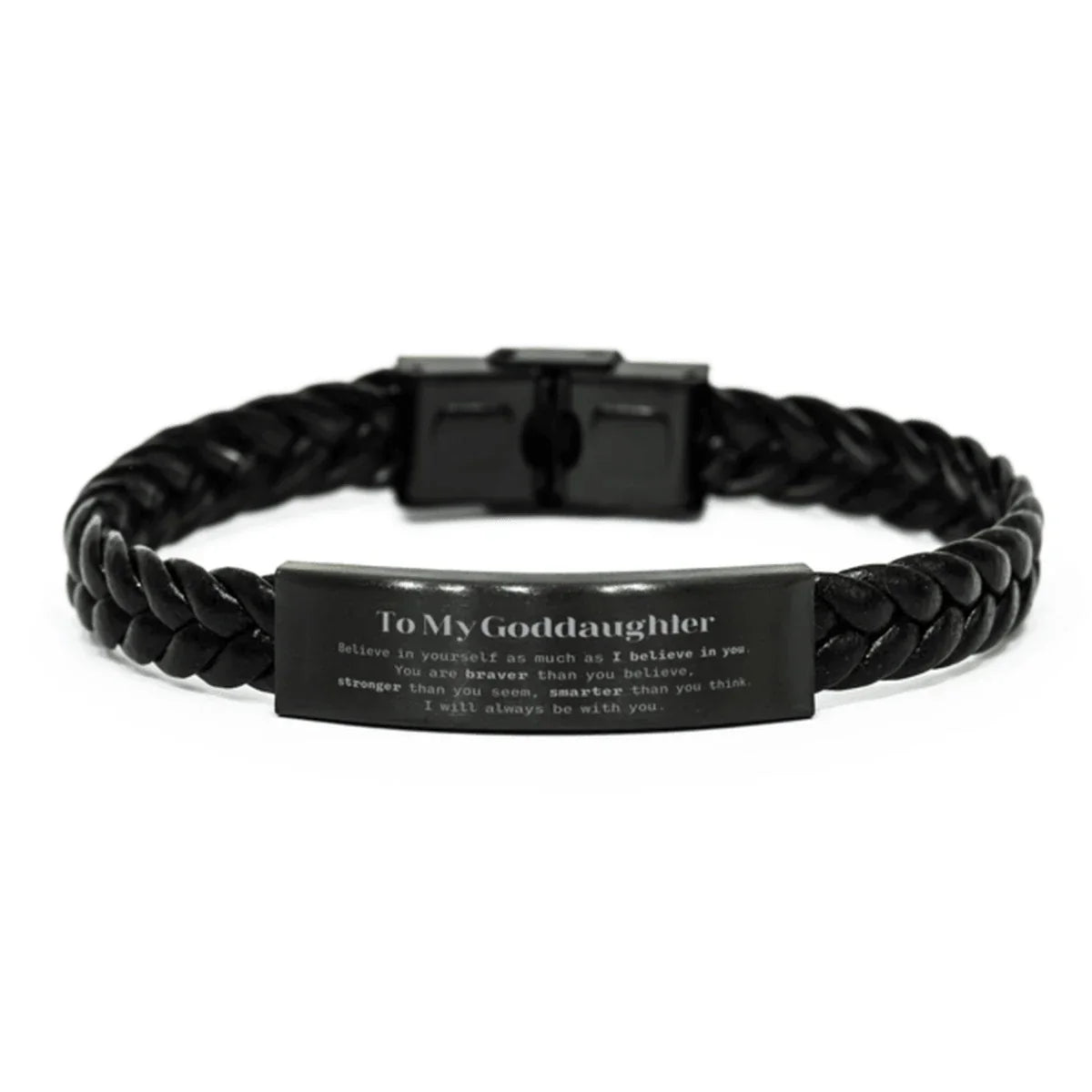 Goddaughter Braided Leather Bracelet Gifts, To My Goddaughter You are braver than you believe, stronger than you seem, Inspirational Gifts For Goddaughter Engraved, Birthday, Christmas Gifts For Goddaughter Men Women