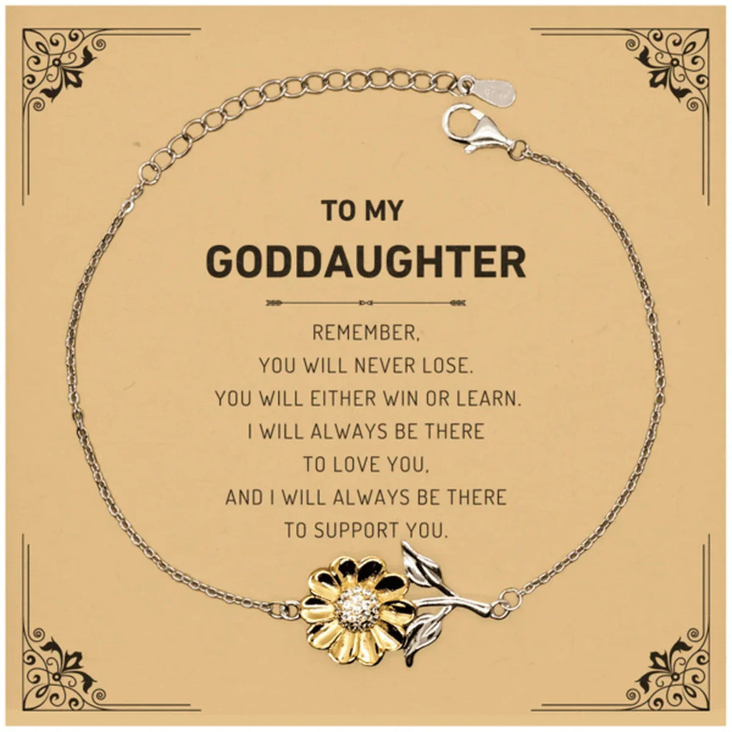 Goddaughter Gifts, To My Goddaughter Remember, you will never lose. You will either WIN or LEARN, Keepsake Sunflower Bracelet For Goddaughter Card, Birthday Christmas Gifts Ideas For Goddaughter X-mas Gifts