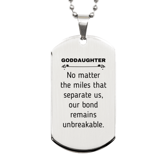 Goddaughter Long Distance Relationship Gifts, No matter the miles that separate us, Cute Love Silver Dog Tag For Goddaughter, Birthday Christmas Unique Gifts For Goddaughter - Mallard Moon Gift Shop