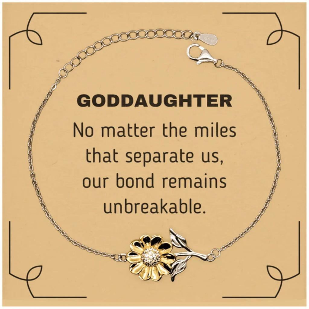 Goddaughter Long Distance Relationship Gifts, No matter the miles that separate us, Cute Love Sunflower Bracelet For Goddaughter, Birthday Christmas Unique Gifts For Goddaughter