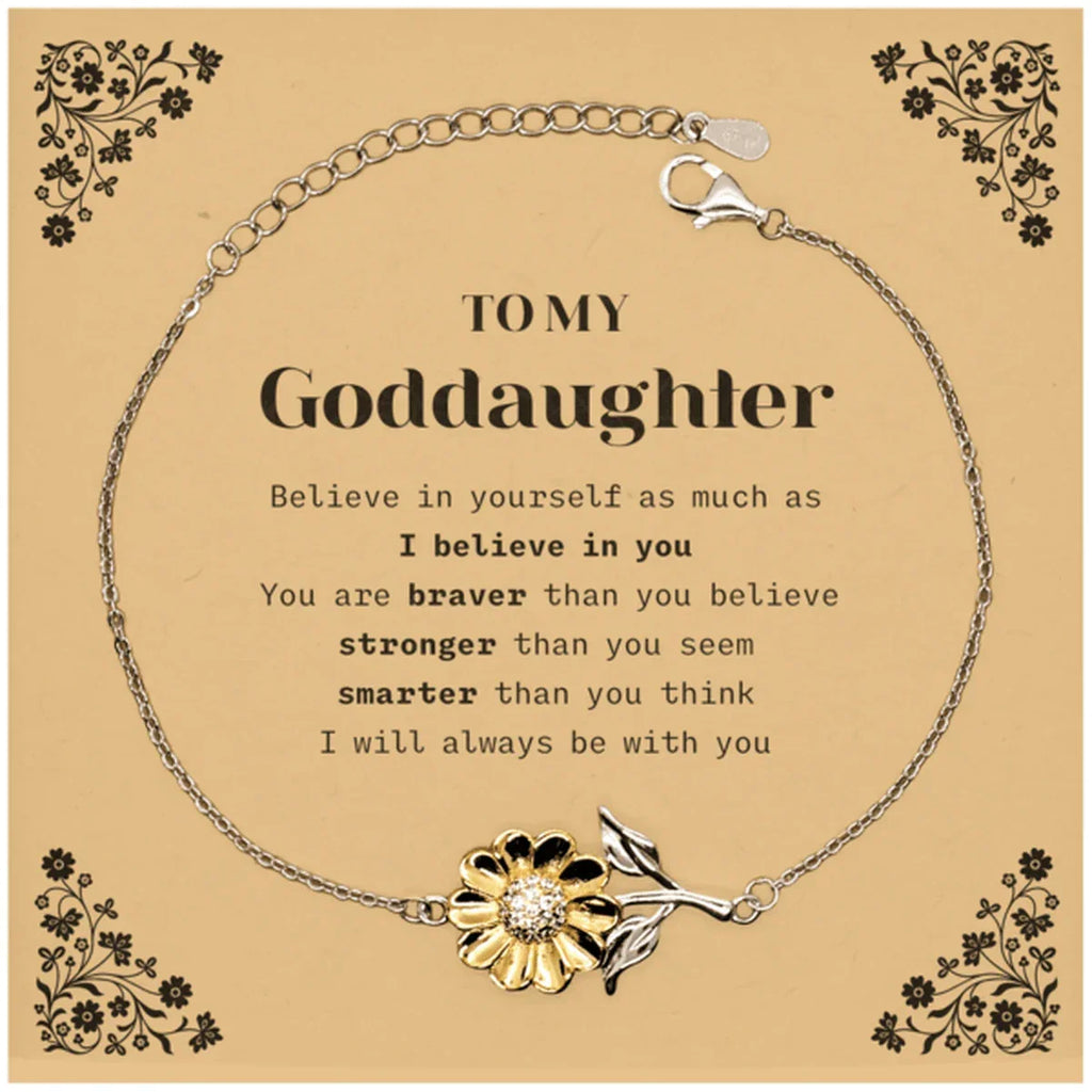 Goddaughter Sunflower Bracelet Gifts, To My Goddaughter You are braver than you believe, stronger than you seem, Inspirational Gifts For Goddaughter Card, Birthday, Christmas Gifts For Goddaughter Men Women