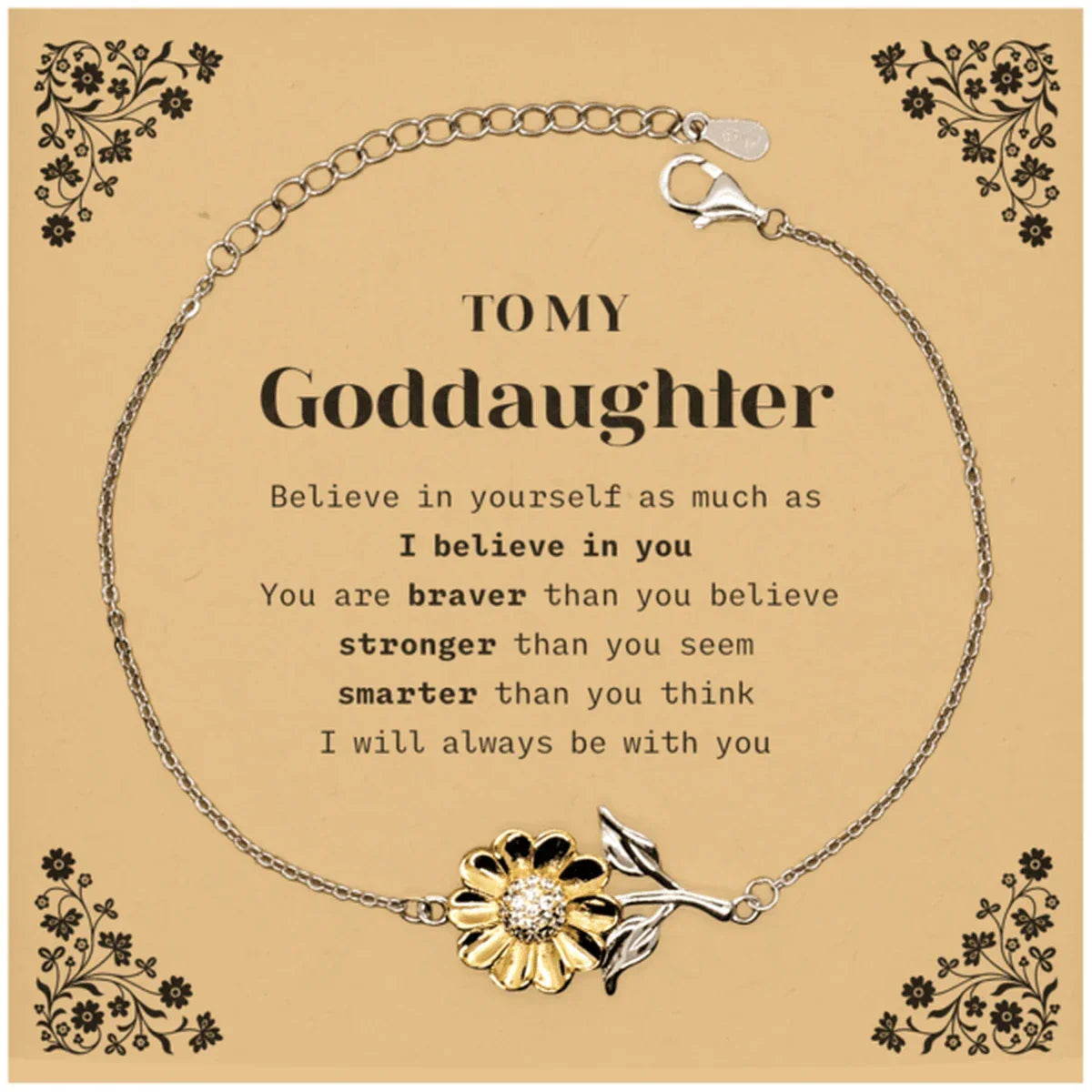 Goddaughter Sunflower Bracelet Gifts, To My Goddaughter You are braver than you believe, stronger than you seem, Inspirational Gifts For Goddaughter Card, Birthday, Christmas Gifts For Goddaughter Men Women