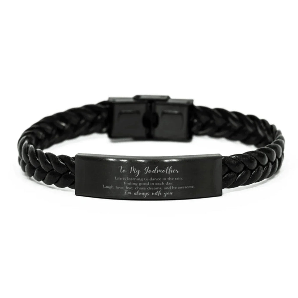 Godmother Braided Leather Bracelet Life is Learning to Dance in the Rain - Birthday, Christmas Holiday Gifts