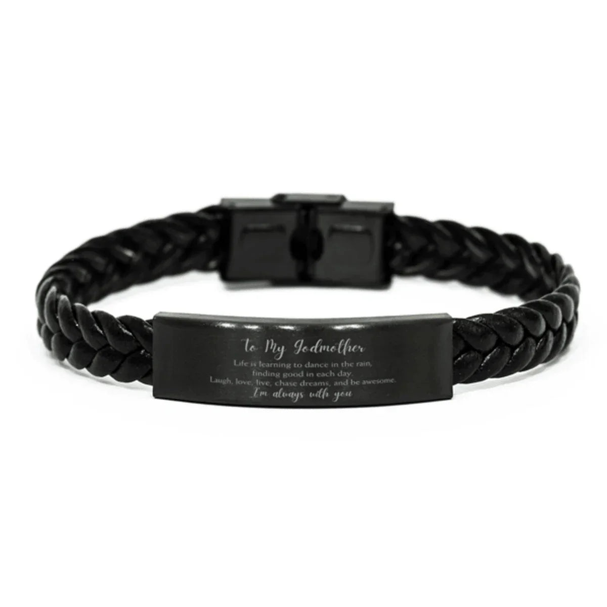 Godmother Braided Leather Bracelet Life is Learning to Dance in the Rain - Birthday, Christmas Holiday Gifts