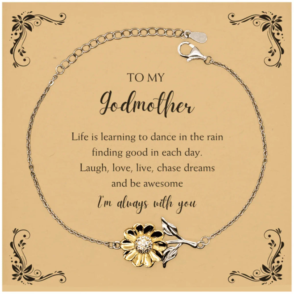 Godmother Sunflower Bracelet - Life is Learning to Dance in the Rain Birthday, Christmas Holiday Gifts