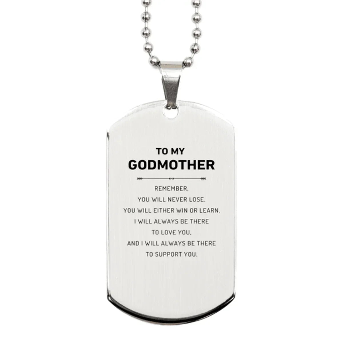 Godmother Gifts, To My Godmother Remember, you will never lose. You will either WIN or LEARN, Keepsake Silver Dog Tag For Godmother Engraved, Birthday Christmas Gifts Ideas For Godmother X-mas Gifts