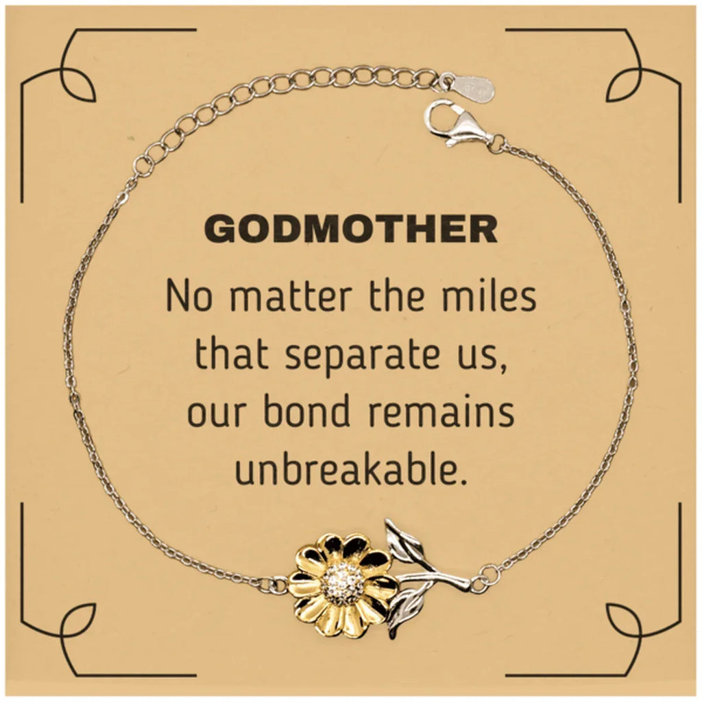 Godmother Long Distance Relationship Gifts, No matter the miles that separate us, Cute Love Sunflower Bracelet For Godmother, Birthday Christmas Unique Gifts For Godmother
