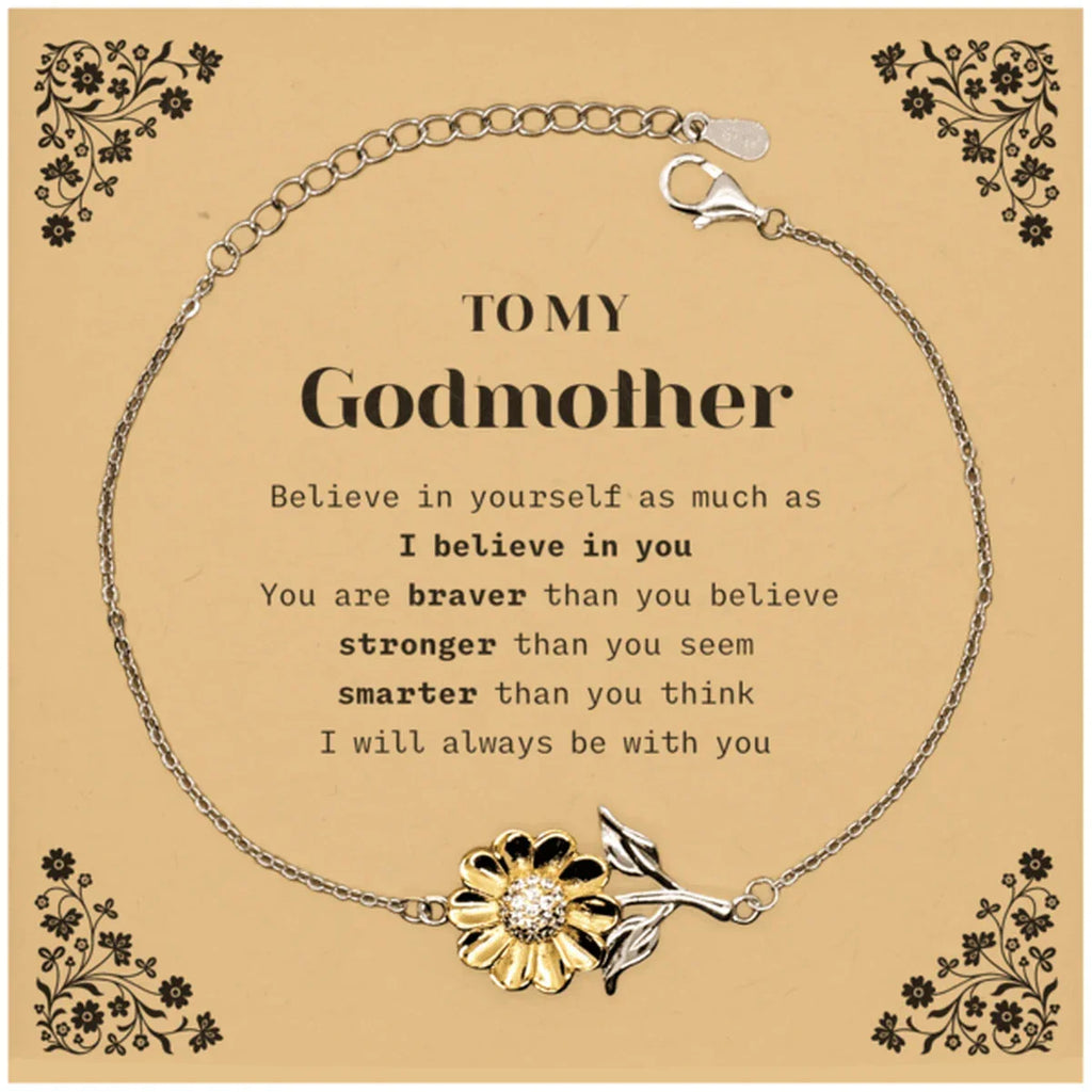 Godmother Sunflower Bracelet Gifts, To My Godmother You are braver than you believe, stronger than you seem, Inspirational Gifts For Godmother Card, Birthday, Christmas Gifts For Godmother Men Women