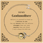 Godmother Sunflower Bracelet Gifts, To My Godmother You are braver than you believe, stronger than you seem, Inspirational Gifts For Godmother Card, Birthday, Christmas Gifts For Godmother Men Women