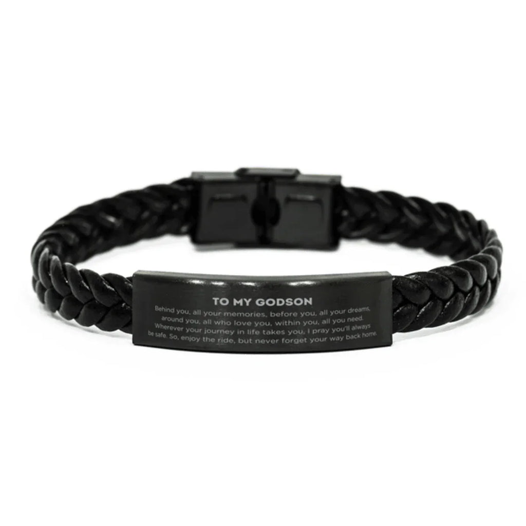 Godson Braided Leather Bracelet, Birthday Christmas Unique Gifts Behind you, all your memories, before you, all your dreams