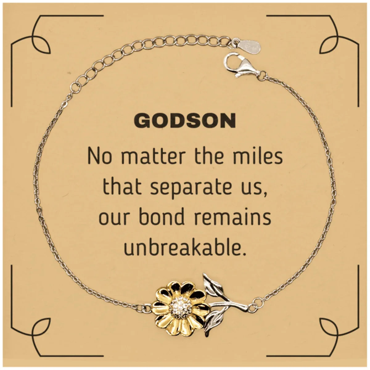 Godson Long Distance Relationship Gifts, No matter the miles that separate us, Cute Love Sunflower Bracelet For Godson, Birthday Christmas Unique Gifts For Godson