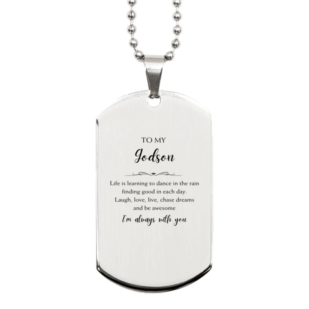 Godson Silver Dog Tag Necklace Christmas Birthday Gifts Life is learning to dance in the rain
