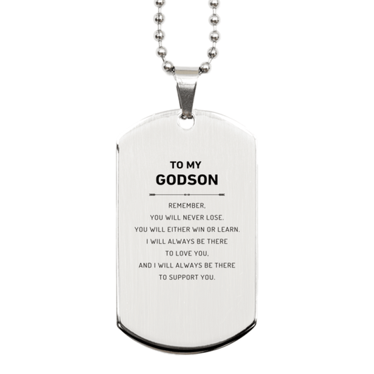 Godson Silver Dog Tag Engraved Necklace - Remember, you will never lose. You will either WIN or LEARN, Birthday Christmas Gifts - Mallard Moon Gift Shop