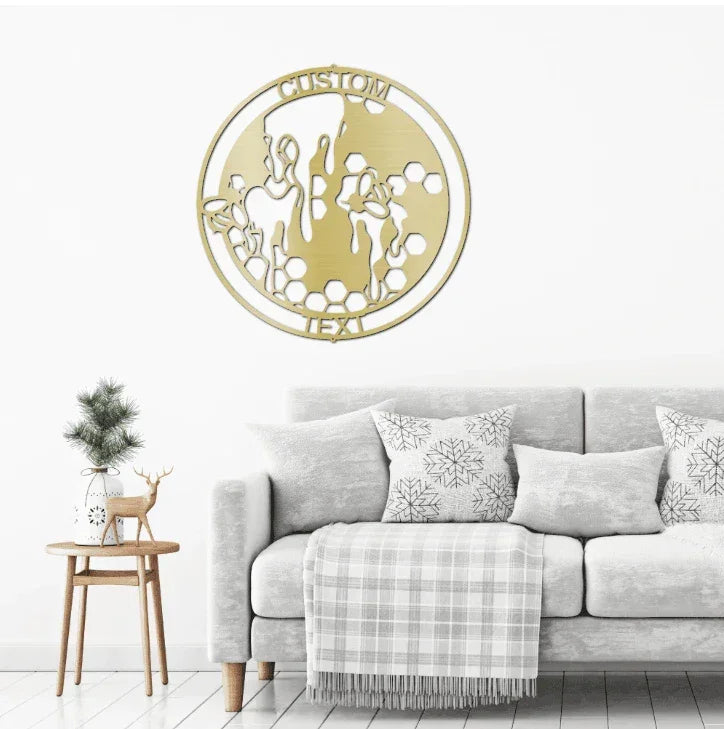 Honeybee Custom Name Metal Art Wall Sign